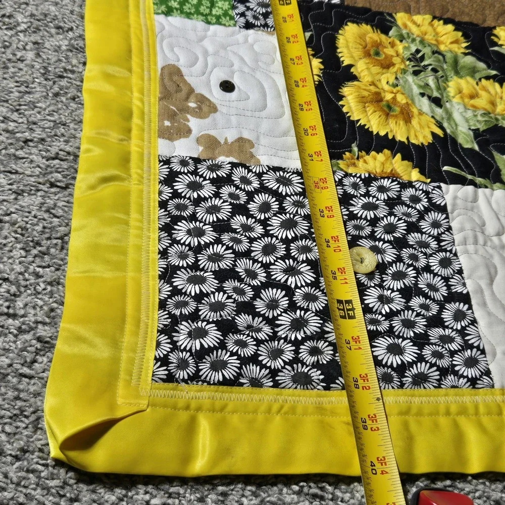 Handmade Cottagecore Quilt Blanket Sunflowers Tractor Child Baby‎ Size 40